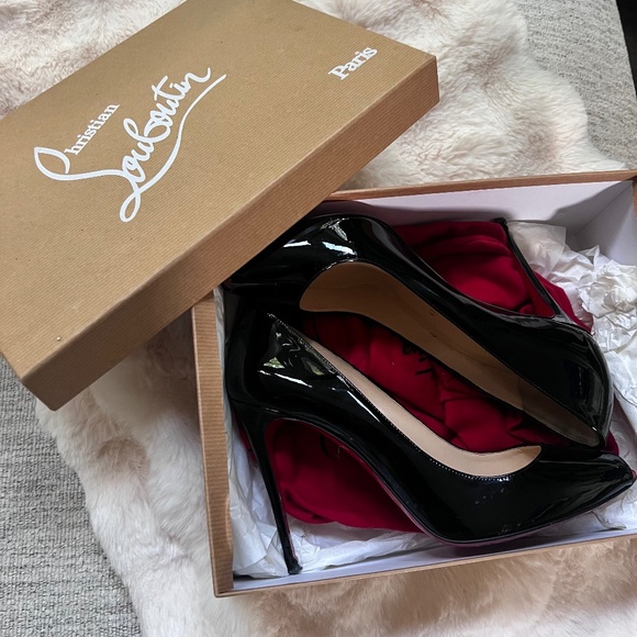 Authentic Christian Louboutin Black Peep-Toe Heels - Picture 1 of 7